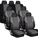 FH GROUP FH-FB064217 Three Row Cross Weave Fabric Seat Covers Airbag Compatible & Rear Split Bench Gray / Black