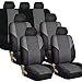 FH GROUP FH-FB064217 Three Row Cross Weave Fabric Seat Covers Airbag Compatible & Rear Split Bench Gray / Black- Fit Most Car, Truck, Suv, or Van