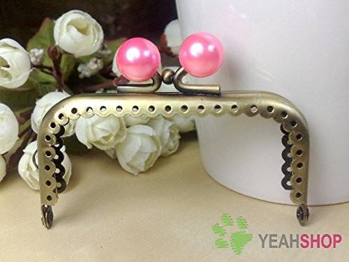 Antique Brass Purse Frame - Rectangle Lace-edge Pink Candy - 8.5cm / 3.3 inch (RPF-1)