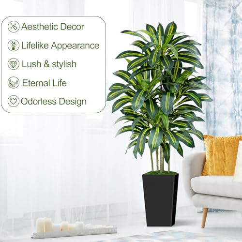 Keeplush Dracaena Artificial Tree with Black Pot, 150 cm High Indoor Artificial Plant and 105 Leaves, Artificial Tree for Indoor Outdoor Office Bedrooms Living Room Decoration Modern