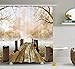Ambesonne Autumn Shower Curtain, Old Wooden Jetty on a Lake Fallen Leaves and Foggy Forest in Distance, Cloth Fabric Bathroom Decor Set with Hooks, 69