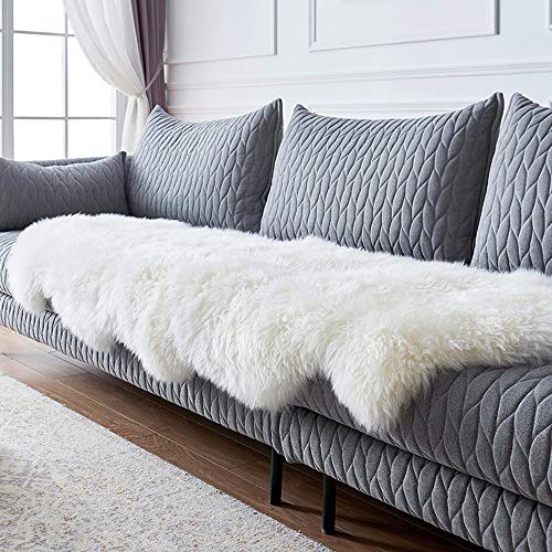 bedee Faux Lammfell Teppich Shaggy Kunstfell Schaffell 160x90cm Lammfellimitat Teppiche Longhair Fell, Universal für Wohnzimmer Schlafzimmer Kinderzimmer Esszimmer Auto Bettvorleger Sofa Matte (Weiß)