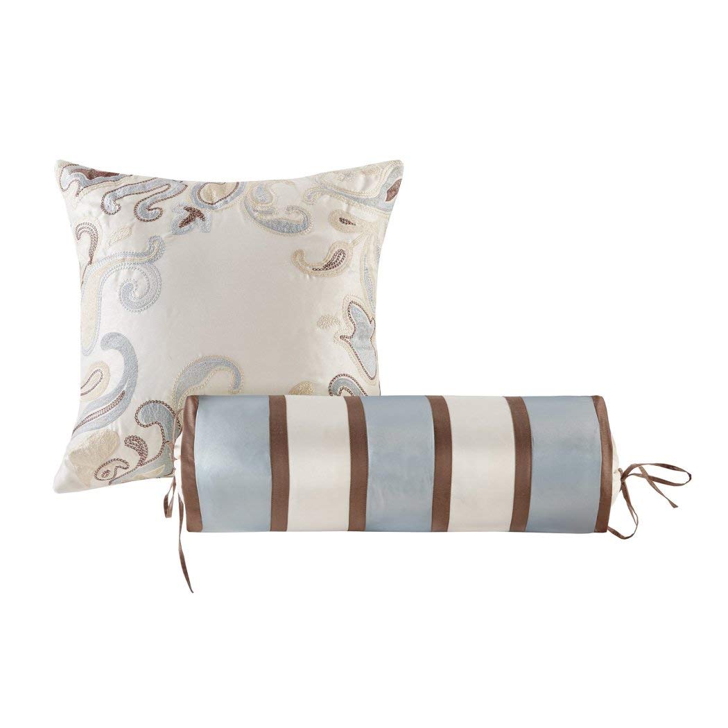 DH 5 Piece 120 x 118 Oversized Blue Brown King Bedspread to The Floor