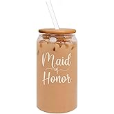 MIP 16oz Can Shaped Glass Iced Coffee Cup with Bamboo Lid and Straw Gift Maid Of Honor