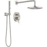 Lava Odoro Modern 2-Setting Round Rain Shower System, Brushed Nickel Rainfall Shower Faucet Set Rain Shower Head and Handle Set, Shower Valve Trim Kit,10 Inch, Brushed Stainless, SF104-BN