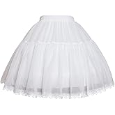 Women Girls Crinoline Petticoat 2 Hoops Skirt Chiffon Ball Gown Short Half Slip Underskirt for Lolita Cosplay