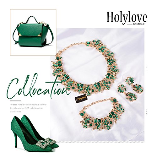Holylove Green Retro Style Statement Necklace Bracelet Earrings for Women Novelty Jewelry Set 1 with Gift Box-8041BGreen Set