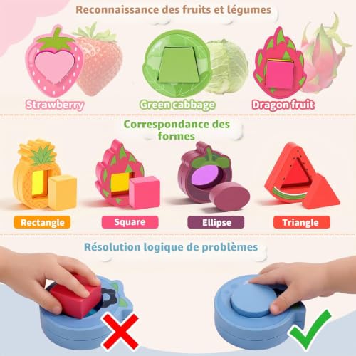 Montessori 1 Year Old Baby Toy 1 Year Old Educational Acrylic Fruits & Vegetables Assorted Shapes, Wooden Games for Children 1 2 Years, Gift Child 1 Year Boy Girl Fine Motor Skills