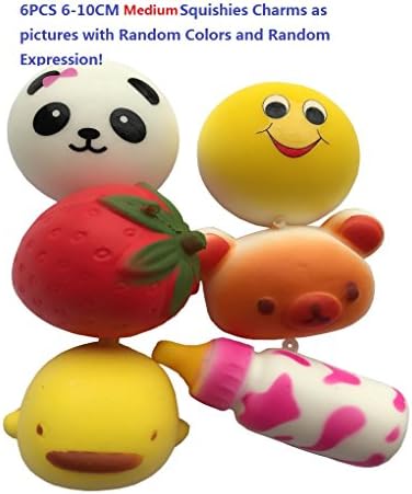 6 Packs 6-10CM Medium Squishy Charms Slow Rising Toy Panda Strawberry Yellow Duck Phone Pendant Straps