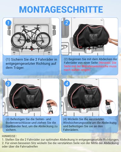 SUPAREE Bicycle Cover for 2 Bicycles Bicycle Cover Waterproof Transport Bicycle Cover for Bicycle Carrier with Warning Bag (Bag Only) UV Protected Weatherproof Tear-Resistant 420D for Motorhome Car