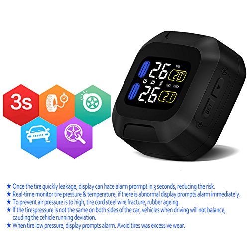 B-Qtech Tire Pressure Monitoring System Wireless Motorcycle Motorbike TPMS Universial Tires Alarm System Waterproof LCD Display with 2 External Sensors for Two-Wheeled
