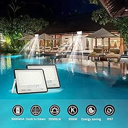 2 Pack 100W LED Solar Flood Lights Outdoor with