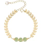 LOOYUUPEE Natural Hetian Jade & Pearl Necklace Bracelet Adjustable Jewwlry Chain for Women, Gold Wheat-ear Beads Charm Pendant Jewelry Gift for Mom Lover Her