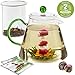 Teabloom Blooming Oasis Teapot - 34 oz Borosilicate Glass Teapot, Glass Tea Infuser, 2 Blooming Teas - Thermal Shock Resistant - Stovetop, Microwave, Dishwasher Safe