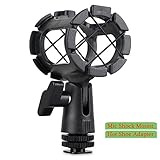 Eggsnow Microphone Shock Mount Clip Universal Mic Holder Stand + Hot Shoe Adapter Anti Vibration for AKG D230/Senheisser ME66/Rode NTG-2/NTG-1/Audio-Technica AT-875R