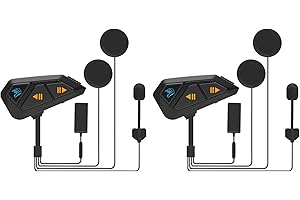 FreedConn FG Motorcycle Helmet Bluetooth Headset, Motorcycle Communication Systems with CVC Noise Cancellation, Stereo Music, 6 Riders 0.75mi/1200m intercom, 19Hrs Intercom, IP65, 2 Pack