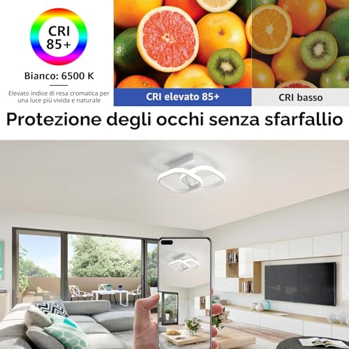 Comely 2 Pacchi Plafoniere a LED Moderne, 24W 2700LM Lampada da Soffitto a LED Quadrata Piccola Bianco Freddo 6500K Apparecchi di Illuminazione per Interni per Camera da Letto Corridoio