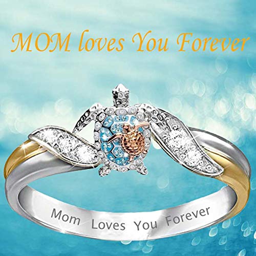 bestheart 18K Gold-plated diamond mother\'s day, girl and daughter ring gift, crystal heart ring (Sea turtle, 7)