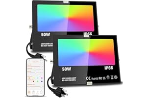MELPO LED Flood Light Outdoor, 500W Equivalent 5000LM Smart RGB Landscape Lighting with APP Control, DIY Scenes - Timing - Warm White 2700K - Color Changing Uplight, IP66 Waterproof US Plug (2 Pack)