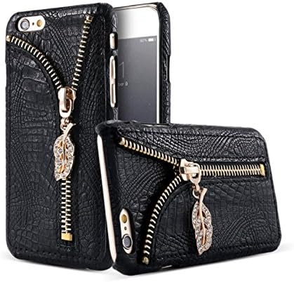 Croc Skin Faux Leather - iPhone 7 PLUS Case - w/Card Pocket (Black)