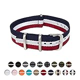 ARCHER Watch Straps, Premium Nylon NATO Straps, Choice of Color and Size (Red/White/Navy, 22mm)