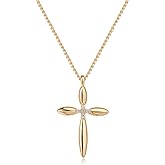 Valloey Rover Cross Necklace for Women,Dainty 14K Real Gold Plated Diamond Cubic Zirconia Cross Crucifix Faith Pendant Necklace Trendy Christian Easter Basket Essentials Stuffers Religious Jewelry Gifts for Women Mom