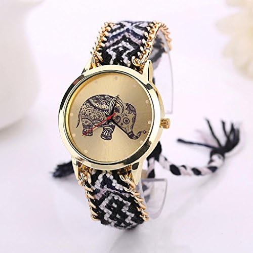 Women Elephant Pattern Ninasill Weaved Rope Band Bracelet Quartz Dial watch
