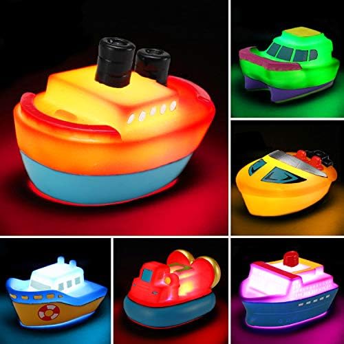 Bath Toys, 6 Packs Light up Boat Floating Rubber Set, Flashing Color