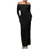 SOLY HUX Women's Off The Shoulder Maxi Dress Long Sleeve Bodycon Ruched Party Wedding Guest Long Dresses