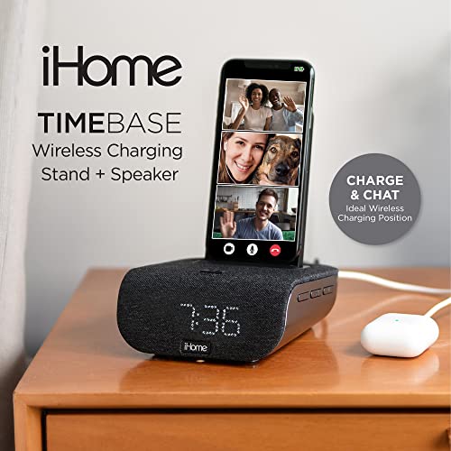 iHome Alarm Clock with Wireless Charging, USB Charging, and Bluetooth