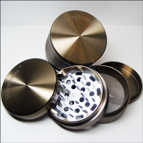 Large Sharpstone Herb Grinder 4 Piece Moss Green with a Cali CrusherÂ® Pollen Press (G2L-GRN+CCP)
