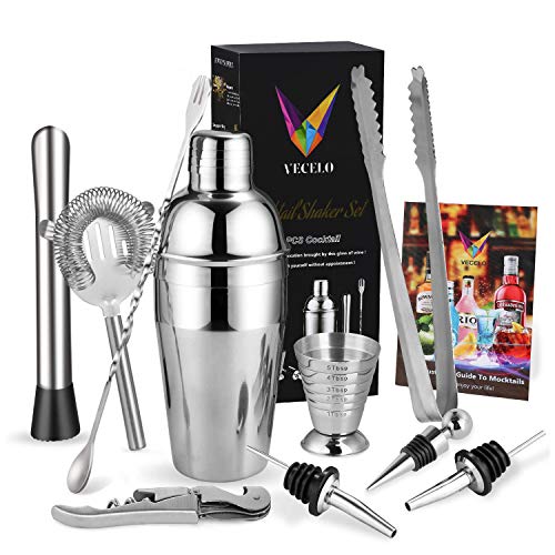 VECELO Cocktail Set, 10 Teiliges Cocktail Shaker Set 750ML/550ML Cocktail-Set Edelstahl - Deutsches Cocktail Rezepte…