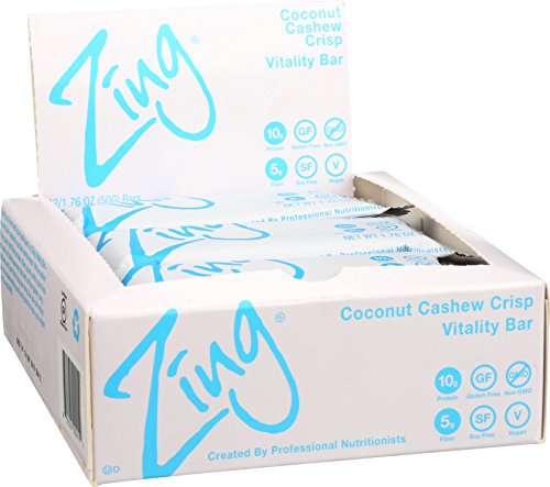 Zing Vital Energy Nutrition Bar, Coconut Cashew Crisp, (12 Bars), High Protein, High Fiber, Low Sugar, Coconut Flakes, Cashew Butter, Crisp Quinoa, Vegan - Thumbnail 2
