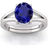 LMDPRAJAPATIS 7.25 carat 925 Sterling Silver With stemp Dark Blue Sapphire Natural Neelam Lab Tested Astrological Gemstone adjustable Ring For Men Or Women's