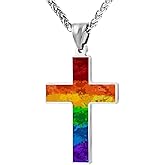 BlingDi Cool Design LGBT Splatter Rainbow Flag Zinc Alloy Religious Cross Pendant Necklace