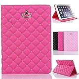 Best New iPad 2017 iPad 9.7 inch Case, Awsaccy(TM) Premium PU Leather Crown Design Bling Diamond Heavy Duty Shockproof Protective Smart Stand Case Cover for New iPad 9.7-inch 2017 Release, Hot Pink