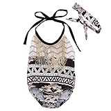 Baby Girls Halter Backless Tassels Ruffle Bodysuit with Headband (80 (6-9M))