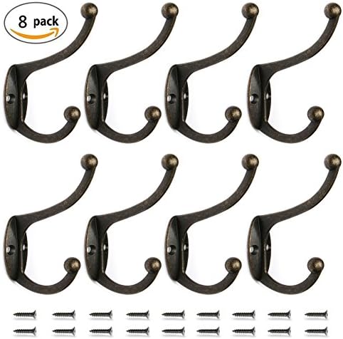 Coat Hooks - 8 Pack Heavy Duty Coat and Hat Hook Robe Hook Cup Hooks Retro Hooks for Coat /Backpack /Bag /Towel /Key /Cap (With 18 Screws)