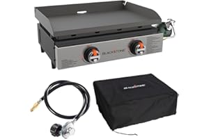 Blackstone 22" Omnivore Tabletop Outdoor Griddle Travel Bundle - Dual Stainless Steel H-Burners, 24,000 BTUs - Includes Propane Adapter and Soft Cover