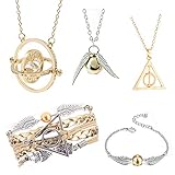 5PCS hp Necklace Set Time Turner Golden Snitch Deathly Hallows for HP Fans Collection Jewelry