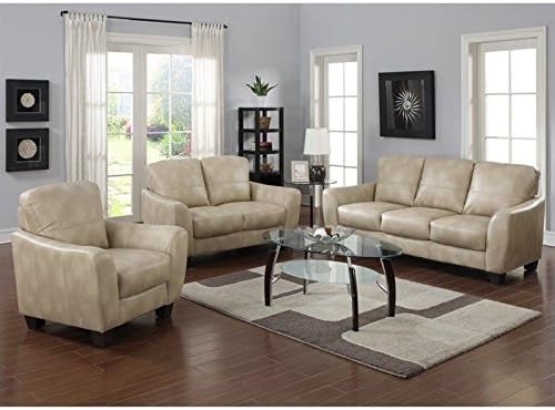Chintaly Fremont 3 Piece Leather Sofa Set in Taupe