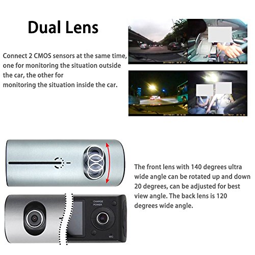 Awolf Dual Lens Dash Cam,2.7" Car DVR Vehicle Camera Video Recorder Car Camera with GPS Module G-Sensor - Thumbnail 4