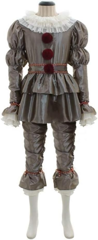 Tengda Clown Halloween Costumes Stephen King's It Pennywise Cosplay Including Tops, Pants, Belts, Bibs, Bracelets *2, Anklets *2,Small Women