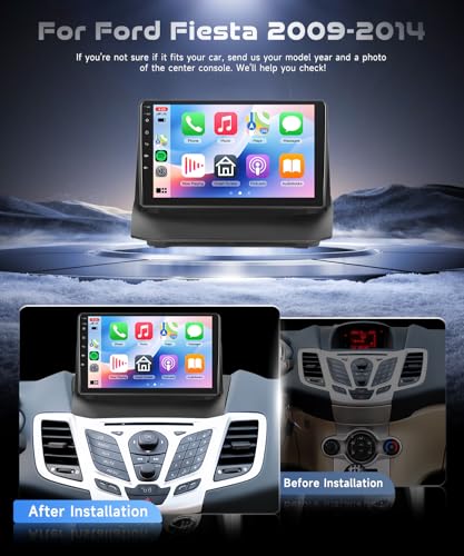 VECHTEL 4G+64G Android 15 Car Radio for Ford Fiesta 2009-2014, 9 Inch HD Tactile Screen Stereo Car Stereo Car with Carplay Android Car Wireless GPS Wi-Fi 2USB Bluetooth 5.0 Radio FM RDS EQ Rearview Camera