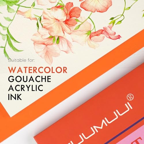 Fuumuui 100% Cotton A4 Watercolour Paper- Upgraded Version, 22 Sheets Cold Pressed Watercolour Paper Block - 140LB/300GSM Art Paper for Watercolour Gouache Ink
