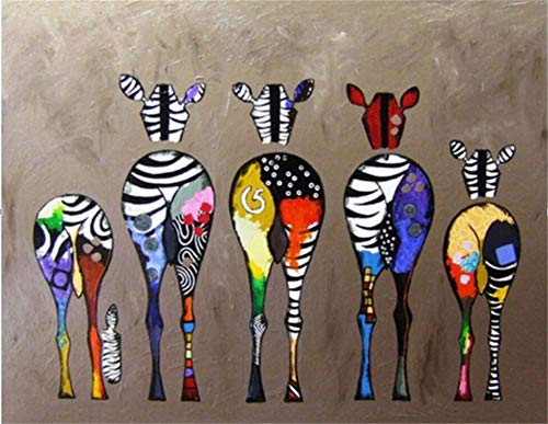 JOLOMOY Paint by Numbers Kits for Adults, DIY Digital Oil Painting by Number for Kids Beginner - Colorful Horses Zebra Queue 16X20 inch Number Painting (Frameless)
