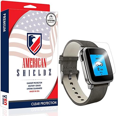 (6-PACK) Pebble Time Steel Screen Protector by American Shieldz Full Coverage Screen Edge-to-Edge, Invisible Clear HD Shield Anti-Bubble, Lifetime Replacements
