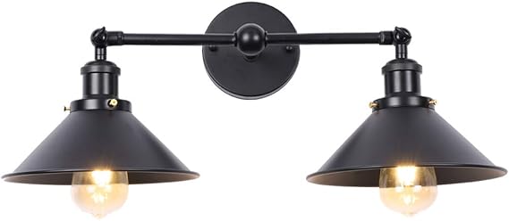 Industrial Bathroom Vanity Light Fixtures Wall Sconce Lighting Farmhouse 2 Light Wall Light Fixtures Indoor Wall Lamp With Black Metal Shade Amazon Ca Tools Home Improvement