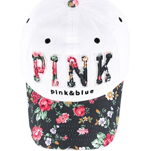 Raon B82 Sexy Women Girl Flower PINK Cute Lady Design Ball Cap Baseball Hat Truckers (White-Black)