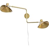 Ahaloye Gold 2-Light Plug in Wall Sconce, Big Adjustable Swing Arms Wall Light Fixture for Living Room Bedroom Bedside Wall L